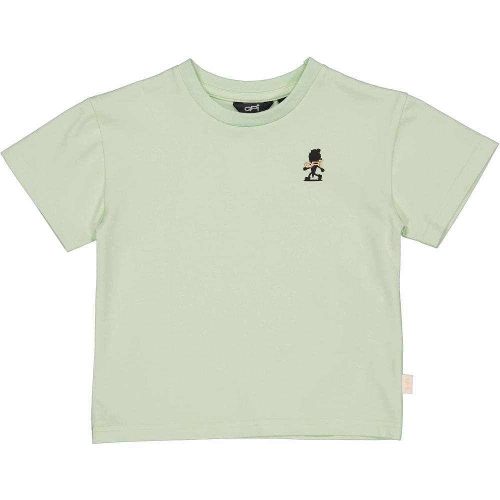 Lichtgroene jongens QPI Mini T-shirt van katoen met backprint, korte mouwen en ronde hals