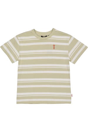 gestreepte T-shirt met backprint beige