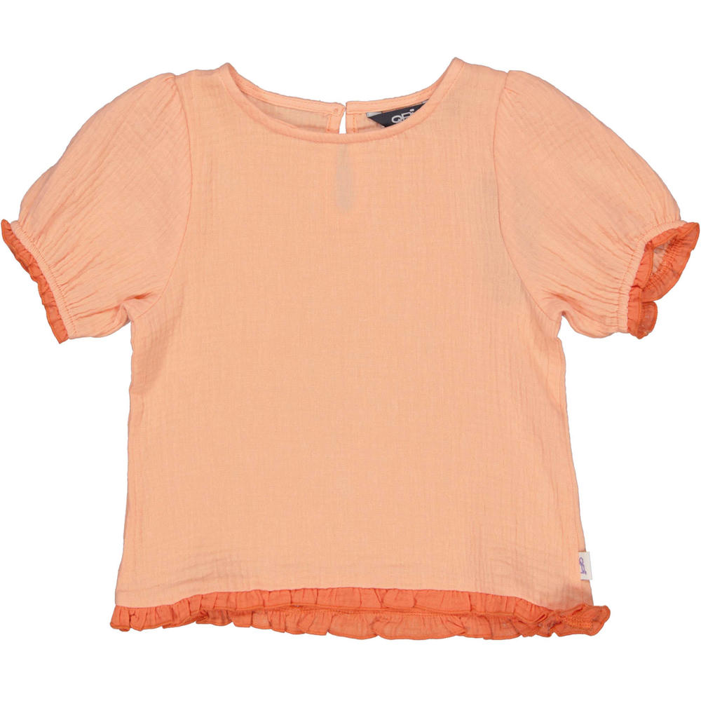 Oranje meisjes QPI T-shirt van katoen met effen, korte mouwen, ronde hals en contrast bies