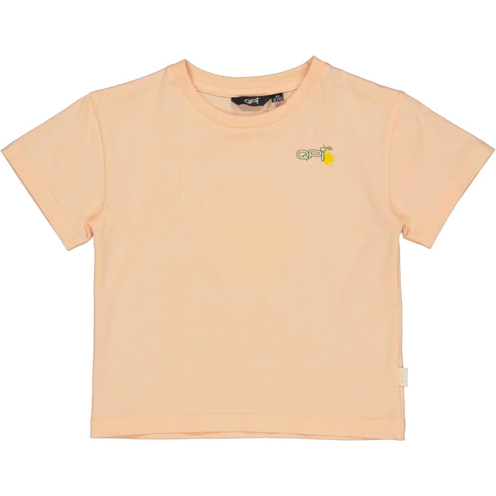 Oranje jongens QPI Mini T-shirt van katoen met backprint, korte mouwen en ronde hals