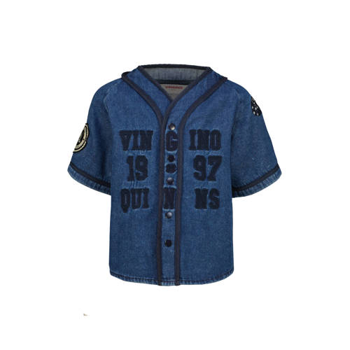 Quinns by Vingino overshirt dark blue denim Overhemd Blauw Tekst - maat 116 afbeelding