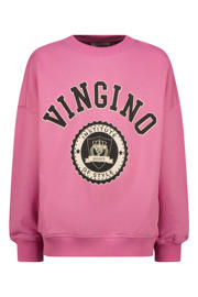 thumbnail: Roze jongens en meisjes Quinns by Vingino sweater met logo dessin, lange mouwen, ronde hals en geribde boorden
