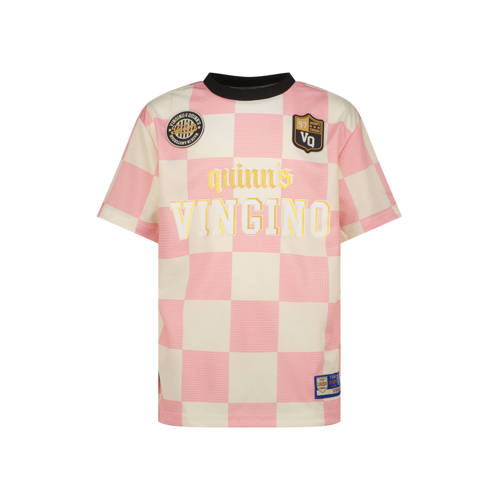 Quinns by Vingino geruit T-shirt roze Jongens/Meisjes Polyester Ronde hals - maat 140 afbeelding