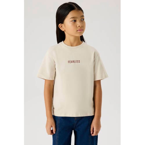 NAME IT KIDS T-shirt met backprint beige Grijs Meisjes Katoen Ronde hals - maat 122/128 afbeelding