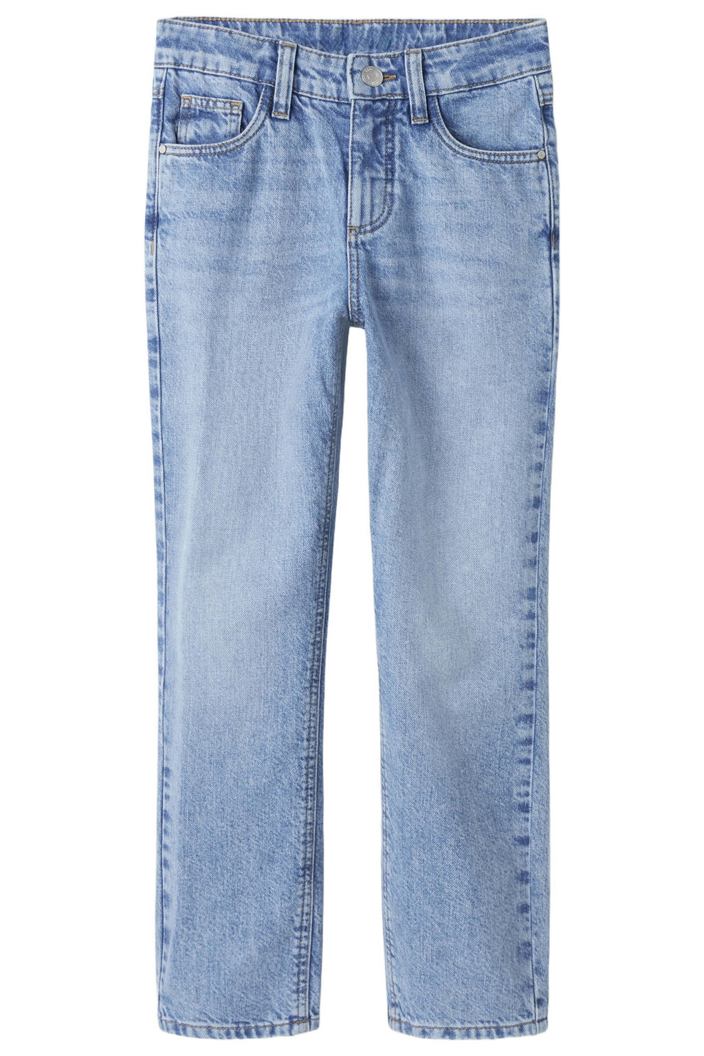 Medium blue denim jongens NAME IT KIDS straight leg jeans van katoen met haaksluiting en effen