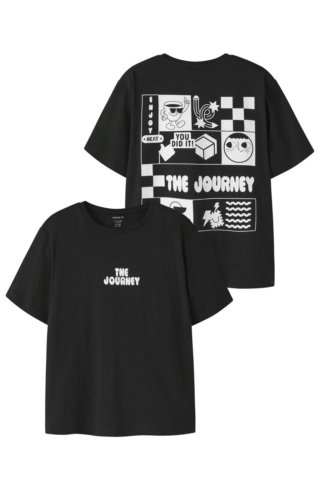 Zwarte jongens NAME IT KIDS T-shirt van katoen met backprint, korte mouwen en ronde hals