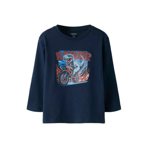 NAME IT MINI longsleeve donkerblauw Jongens Katoen Ronde hals Printopdruk - maat 104 afbeelding