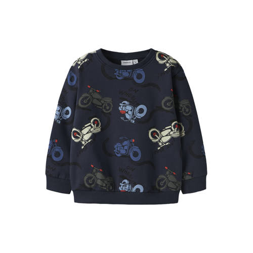 NAME IT MINI sweater donkerblauw All over print - maat 110 afbeelding