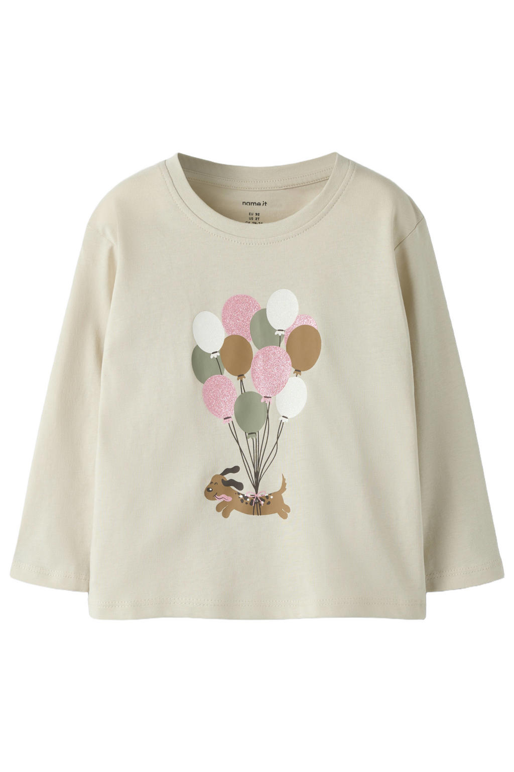 Beige meisjes NAME IT MINI longsleeve van katoen met printopdruk, lange mouwen en ronde hals