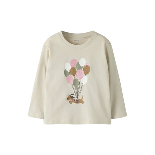 NAME IT MINI longsleeve beige Meisjes Katoen Ronde hals Printopdruk - maat 98 afbeelding