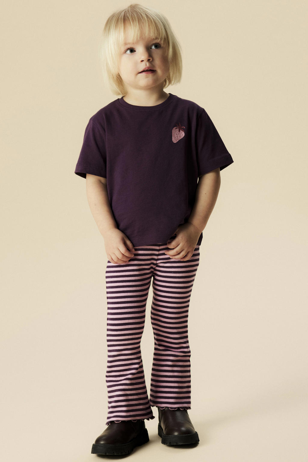 Paarse meisjes NAME IT MINI T-shirt van katoen met backprint, korte mouwen en ronde hals