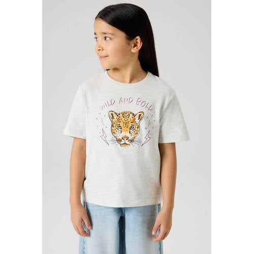 NAME IT KIDS T-shirt grijs melange Meisjes Katoen Ronde hals Printopdruk - maat 116 afbeelding