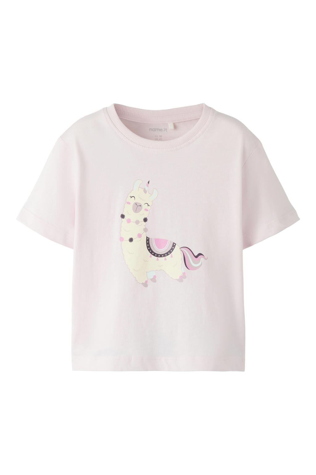 Lichtroze meisjes NAME IT MINI T-shirt van katoen met printopdruk, korte mouwen en ronde hals