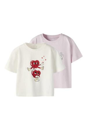 T-shirt - wit/roze (set van 2)