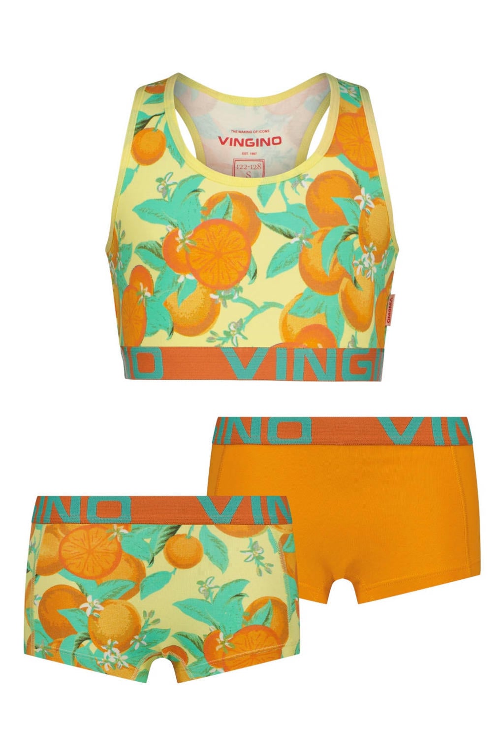 Vingino bh top + 2 shorts oranje/geel