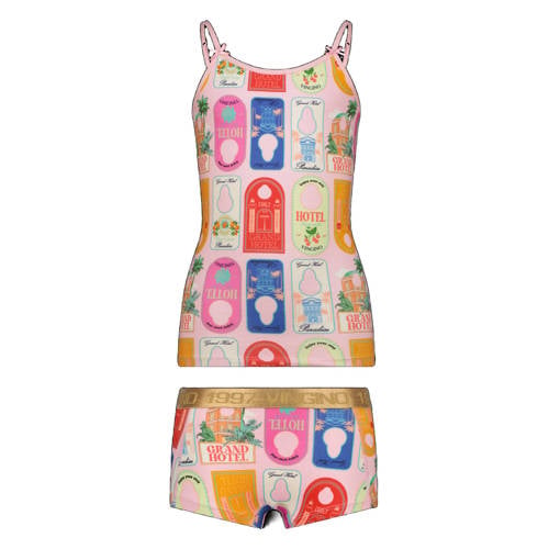Vingino singlet + short roze/multicolor Top + short Meisjes Stretchkatoen Ronde hals - maat 158/164 afbeelding