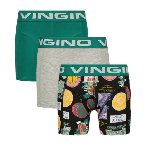 Vingino boxershort - set van 3 groen/multicolor Jongens Stretchkatoen All over print - maat 122/128 afbeelding