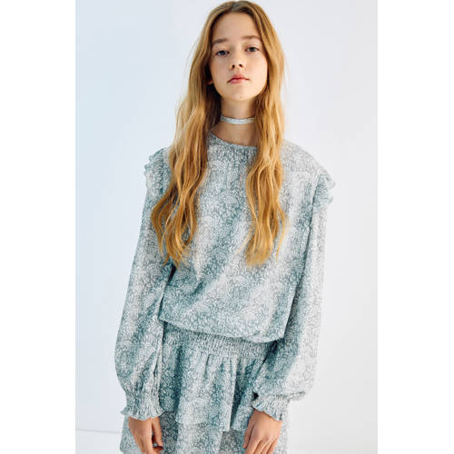 Mango Kids blousetop blauw Meisjes Polyester Ronde hals Effen - maat 140 afbeelding