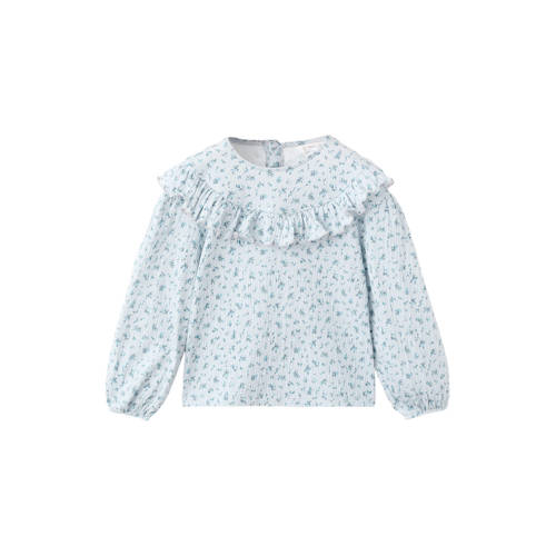 Mango Kids gebloemde blousetop lichtblauw Meisjes Katoen Ronde hals Bloemen - maat 92 afbeelding