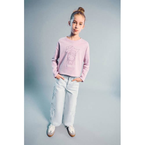 Mango Kids wide leg jeans light blue denim Blauw Effen - maat 140 afbeelding