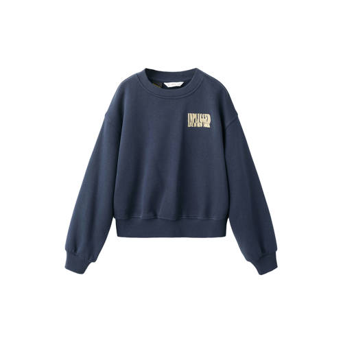 Mango Kids sweater met backprint donkerblauw Backprint - maat 164 afbeelding