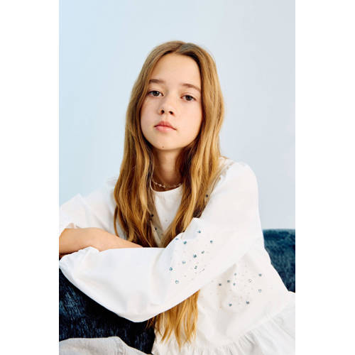 Mango Kids blousetop wit Meisjes Katoen Ronde hals Effen - maat 122 afbeelding