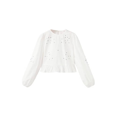Mango Kids blousetop wit Meisjes Katoen Ronde hals Effen