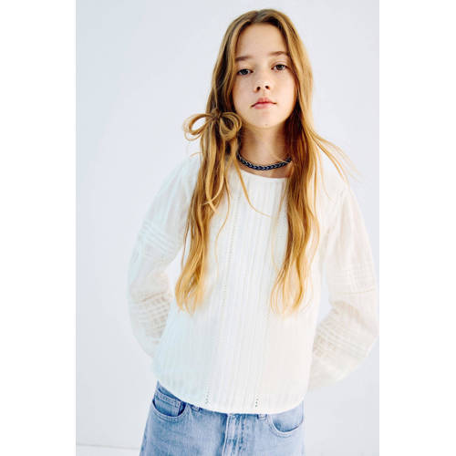 Mango Kids blousetop wit Meisjes Katoen Ronde hals Effen - maat 152 afbeelding