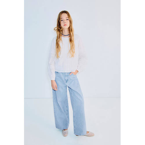 Mango Kids high waist barrel jeans light blue denim Blauw Effen - maat 152 afbeelding