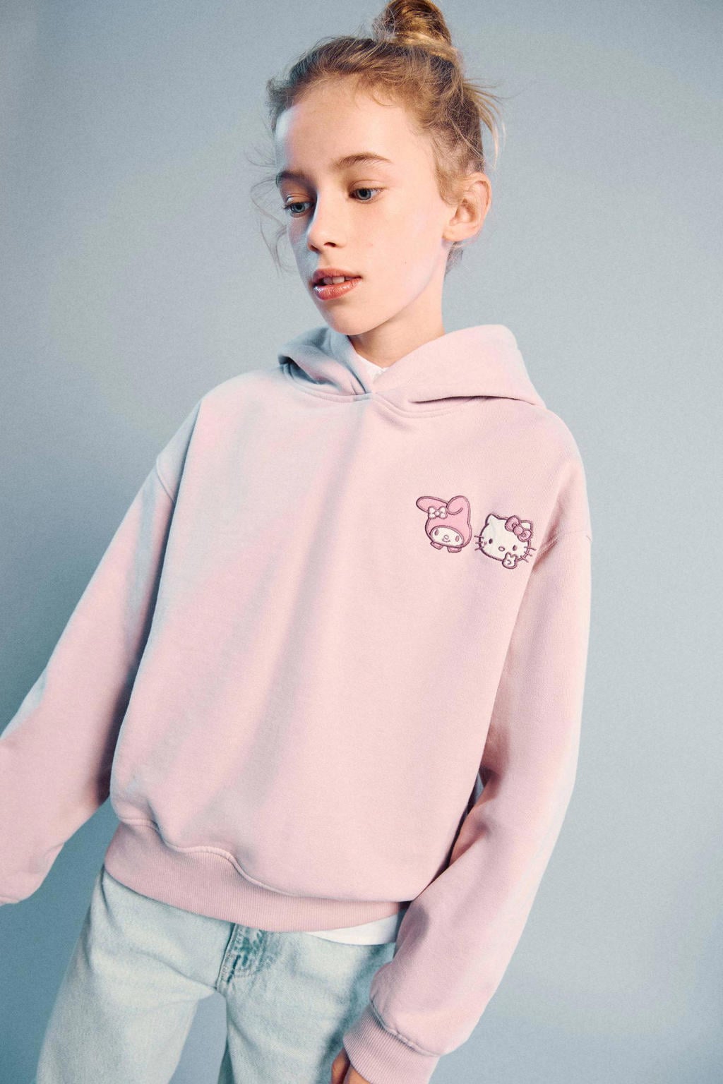 Roze meisjes Mango Kids hoodie van sweat materiaal met backprint, lange mouwen en capuchon