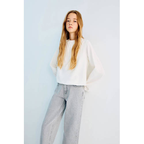 Mango Kids high waist wide leg jeans wide leg jeans grey denim Grijs Effen - maat 152 afbeelding