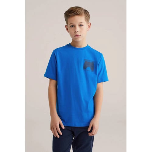 WE Fashion pyjama blauw Jongens Katoen Ronde hals Printopdruk