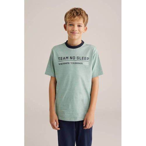 WE Fashion pyjama groen Jongens Katoen Ronde hals Printopdruk