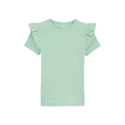 WE Fashion T-shirt Groen Meisjes Stretchkatoen Ronde hals Effen - maat 110/116 afbeelding