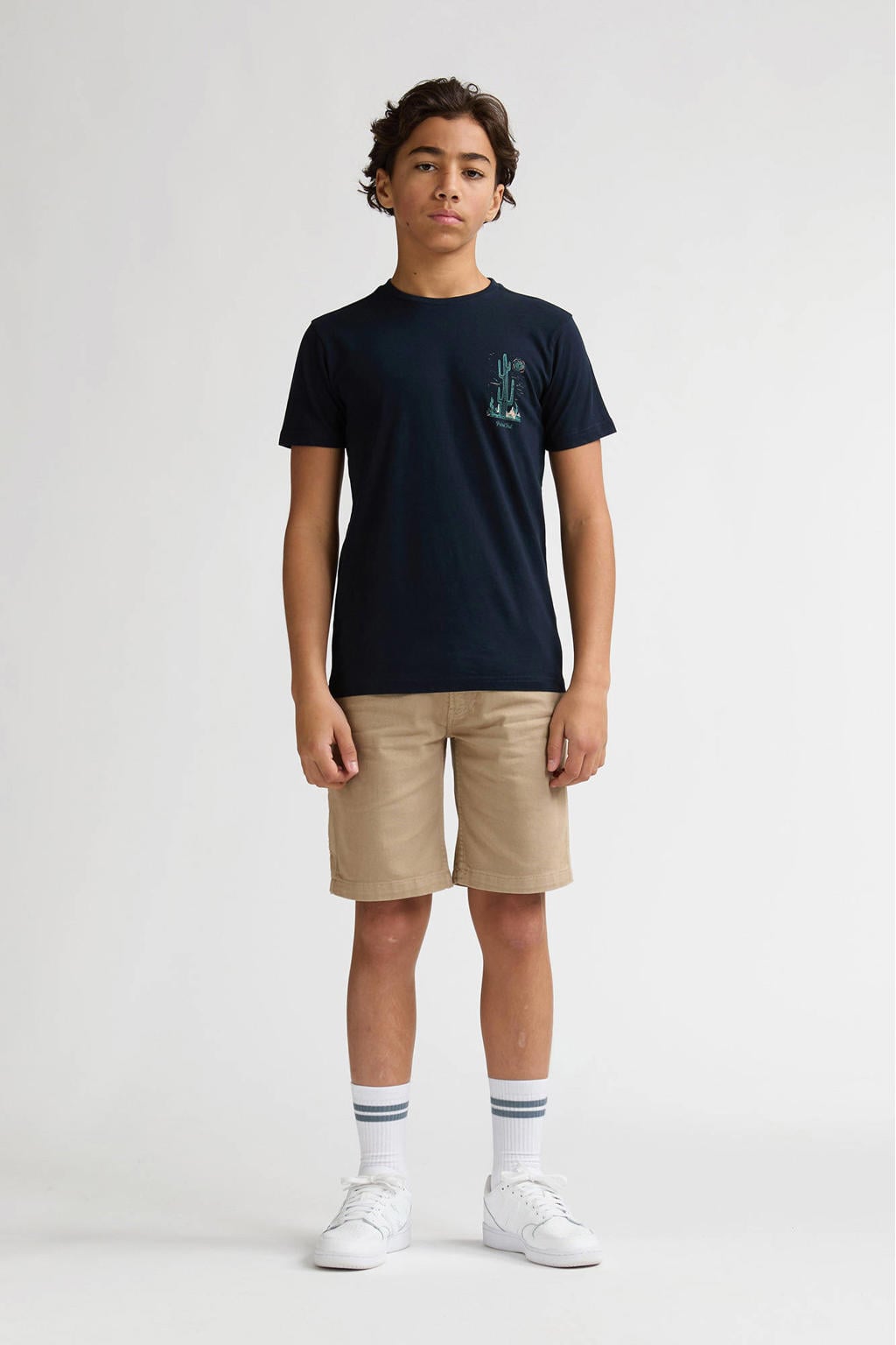 Donkerblauwe jongens Petrol Industries T-shirt van katoen met backprint, korte mouwen en ronde hals
