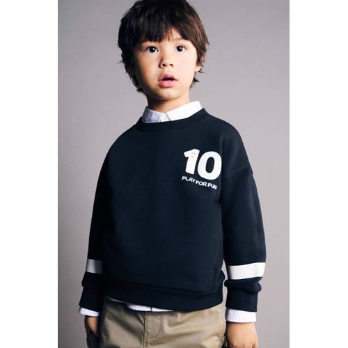 Mango Kids sweater met backprint donkerblauw Backprint - maat 92 afbeelding
