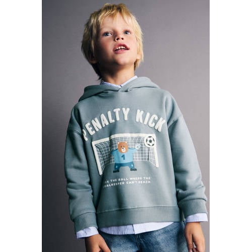 Mango Kids hoodie lichtblauw Sweater Printopdruk - maat 110 afbeelding