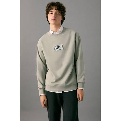 MANGO TEEN sweater grijsgroen Effen - maat 175(M) | Sweater van MANGO TEEN afbeelding