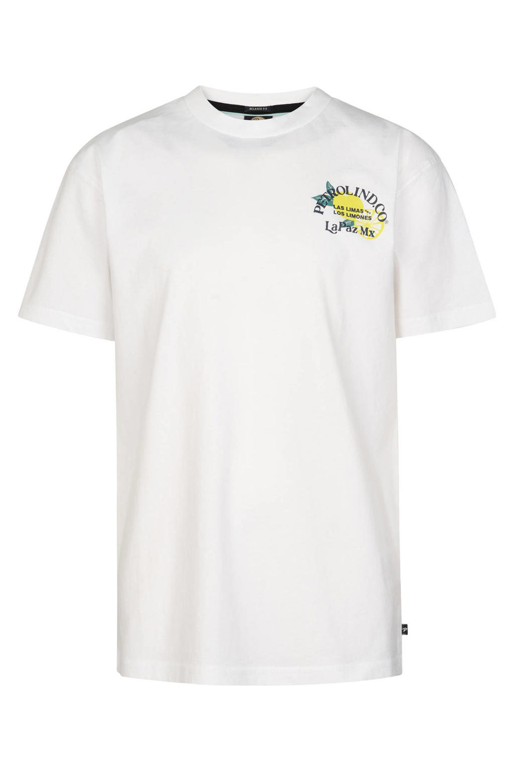 Witte jongens Petrol Industries T-shirt van katoen met backprint, korte mouwen en ronde hals