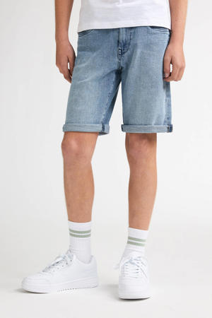 regular waist short medium blue denim