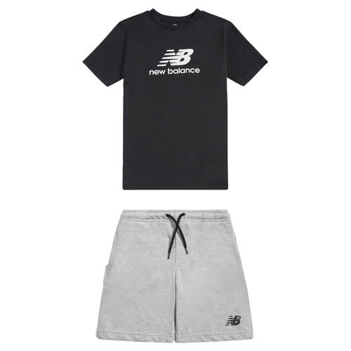 New Balance T-shirt en short zwart/grijs Set Jongens/Meisjes Katoen Ronde hals - maat 92 afbeelding