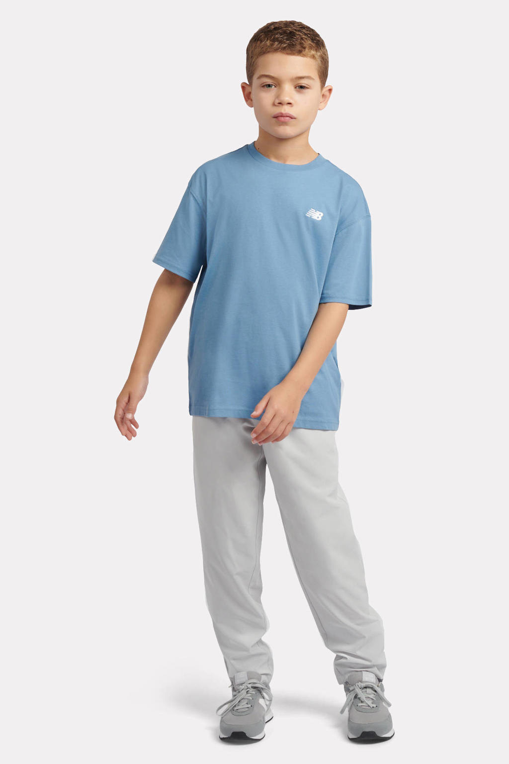 Blauwe jongens en meisjes New Balance T-shirt van katoen met effen, korte mouwen en ronde hals