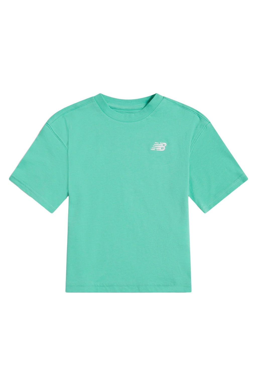 Groene jongens en meisjes New Balance T-shirt van katoen met effen, korte mouwen en ronde hals