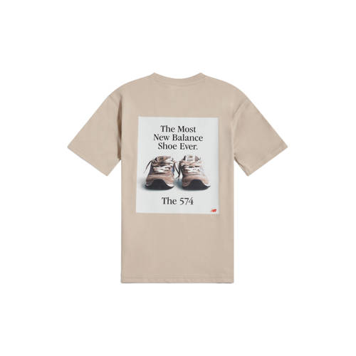 New Balance T-shirt beige Jongens/Meisjes Katoen Ronde hals Backprint - maat 164 afbeelding