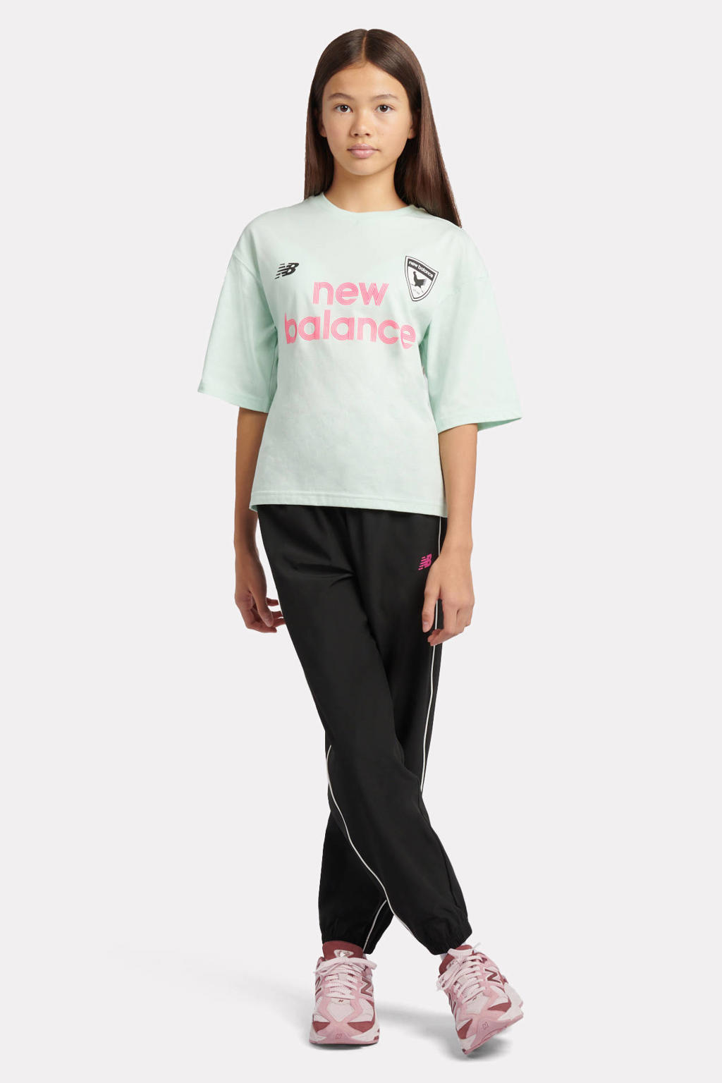 Groene meisjes New Balance T-shirt van katoen met printopdruk, korte mouwen en ronde hals
