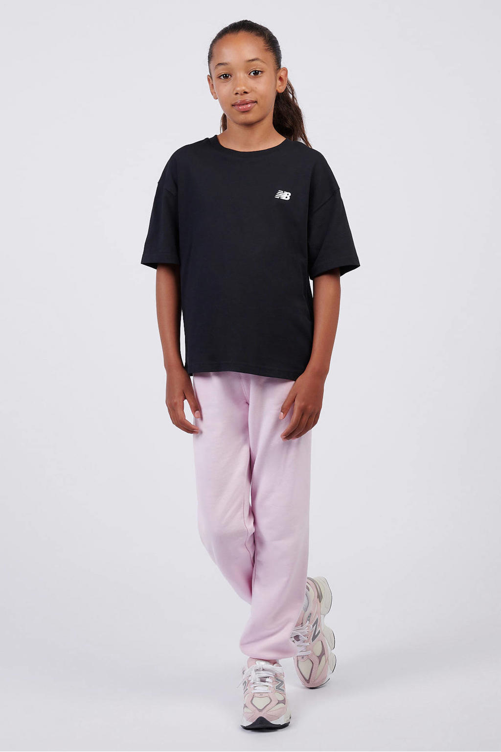 Zwarte meisjes New Balance T-shirt van katoen met effen, korte mouwen en ronde hals