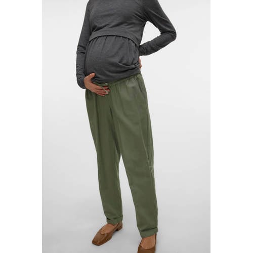 MAMALICIOUS regular waist zwangerschaps casual broek groen Dames Viscose - maat M afbeelding