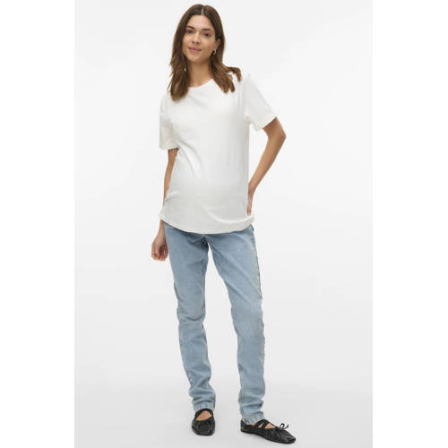 MAMALICIOUS zwangerschaps T-shirt wit Dames Stretchkatoen Ronde hals Effen - maat XL afbeelding