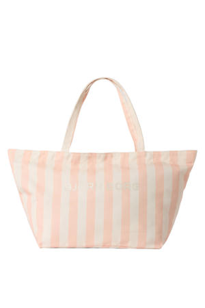 gestreepte strandtas Beach roze/ecru
