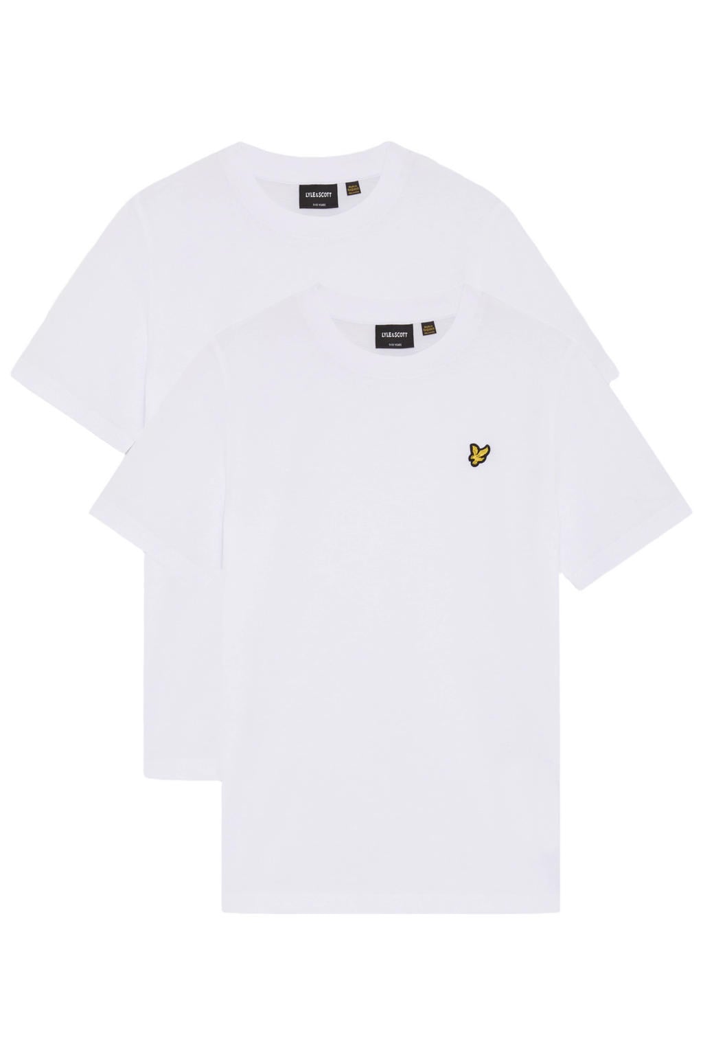 Set van 2 witte jongens Lyle & Scott T-shirt van katoen met effen, korte mouwen en ronde hals